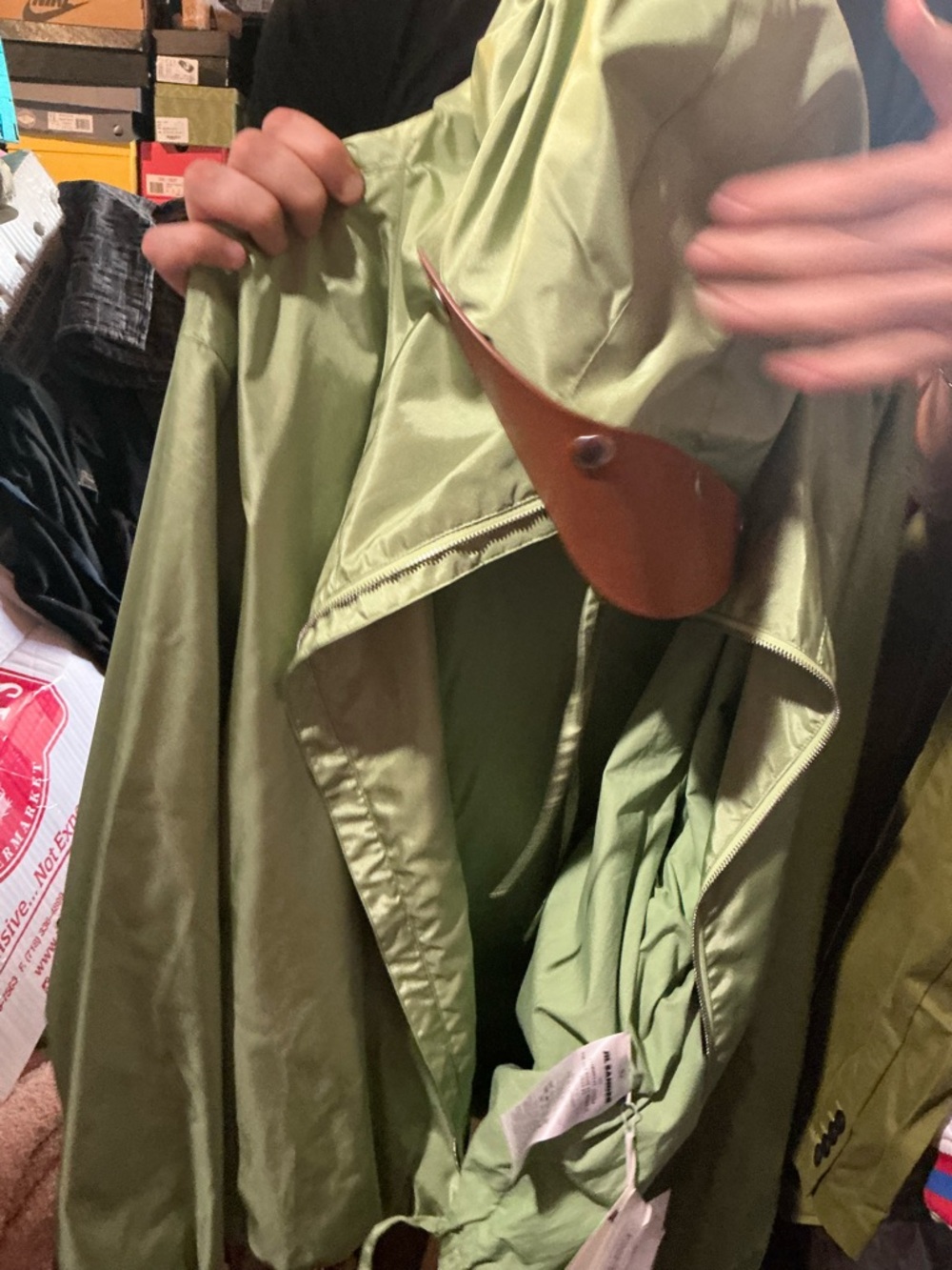 Jill sander Sage Green Lightweight Jacket with Leather Snap Tab